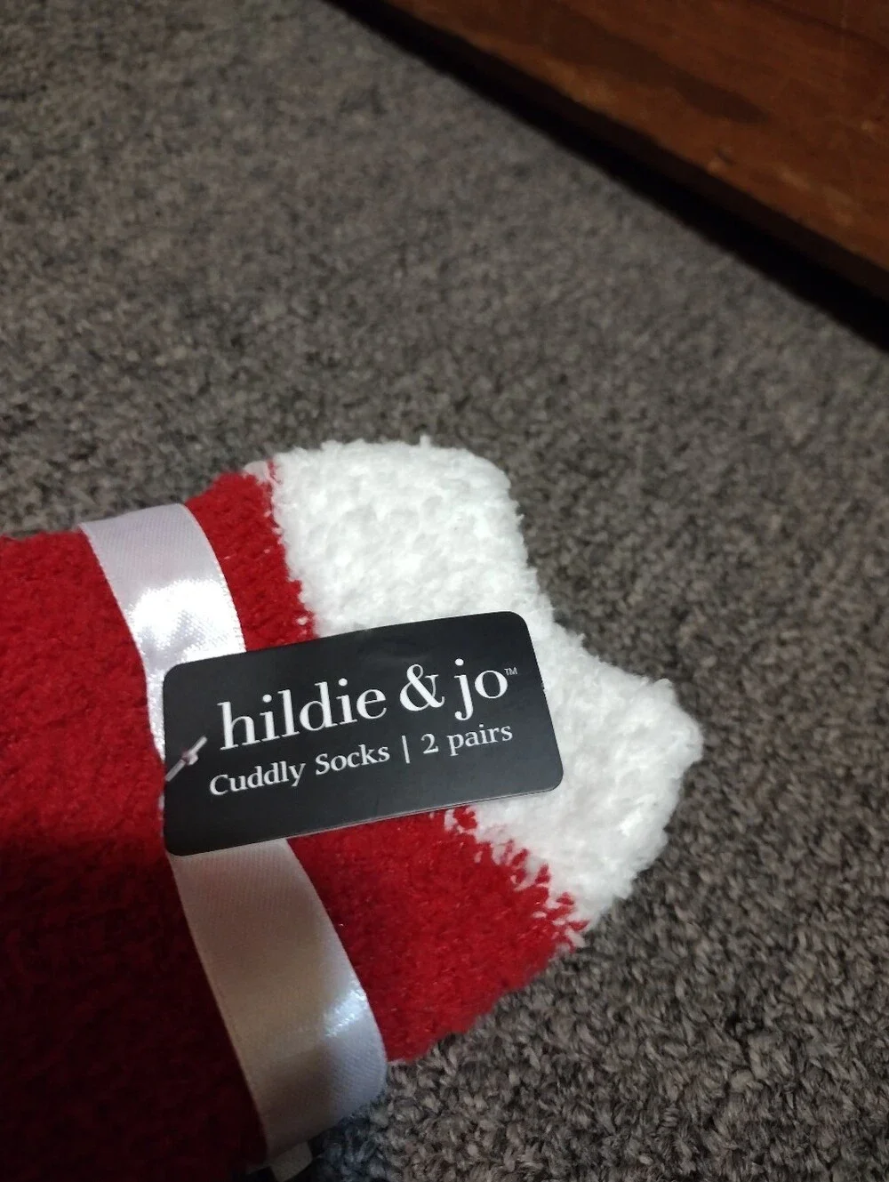 Hildie & Jo Cozy Red & White Striped Fuzzy Sock with Bow 2 Pair